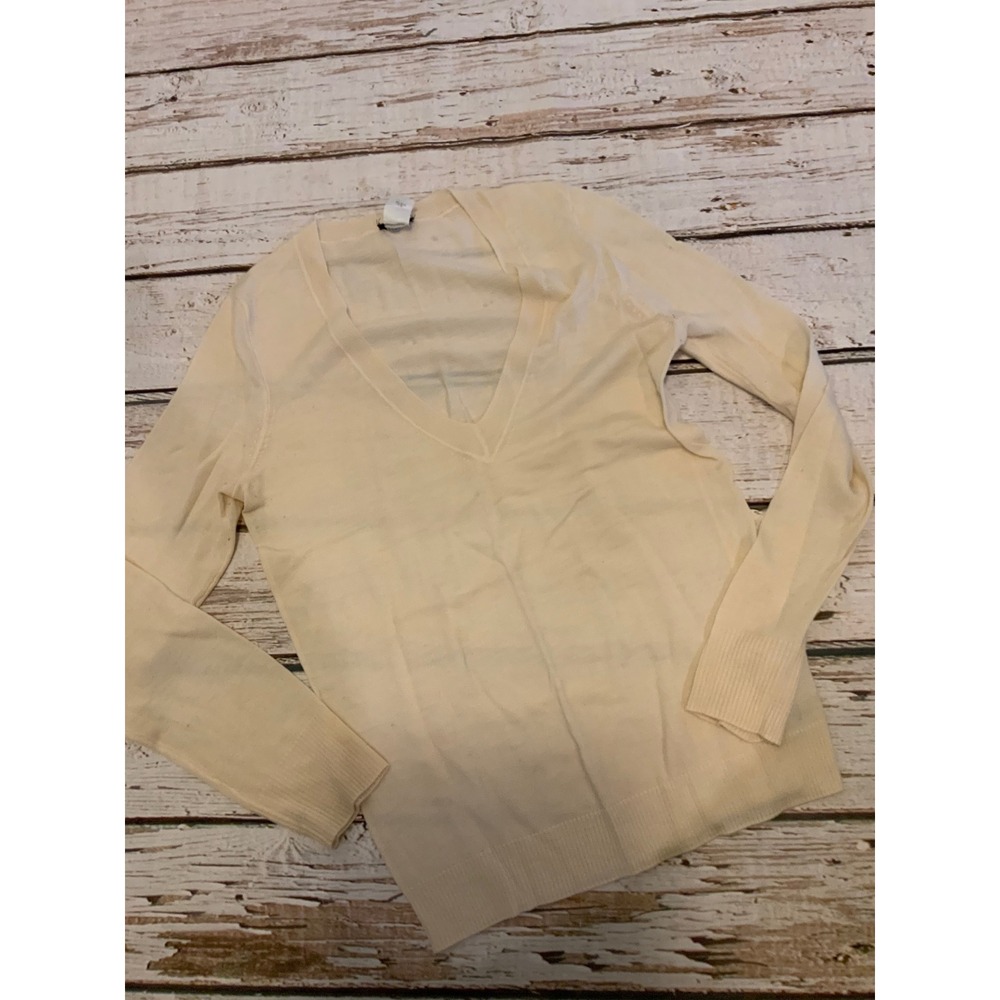 J.Crew Womens V-Neck Sweater Cream Ivory 100% Merino Wool Long Sleeve Medium